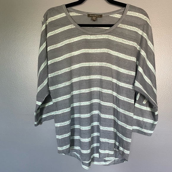 Tommy Bahama Tops - Tommy Bahama 100% linen striped blue dolman batwing 3/4 sleeve top size M